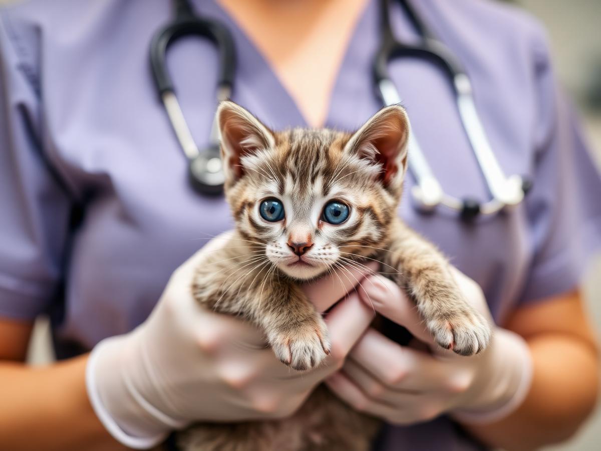 Kitten being examined by a vet